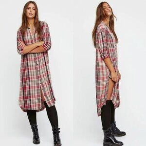 Free People Loralei Plaid Shirtdress Size Small Oversized  Womens